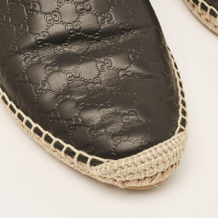 Pre Owned Gucci Black Microguccissima Leather Espadrille Flats Size 38.5