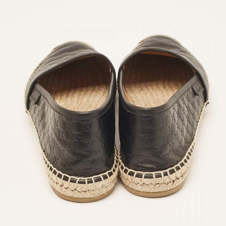 Pre Owned Gucci Black Microguccissima Leather Espadrille Flats Size 38.5