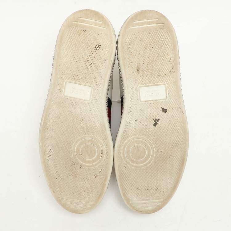 Pre Owned Gucci White Leather And Bee Web Detail New Ace Crystal Embellished Platform Sneakers Size 37