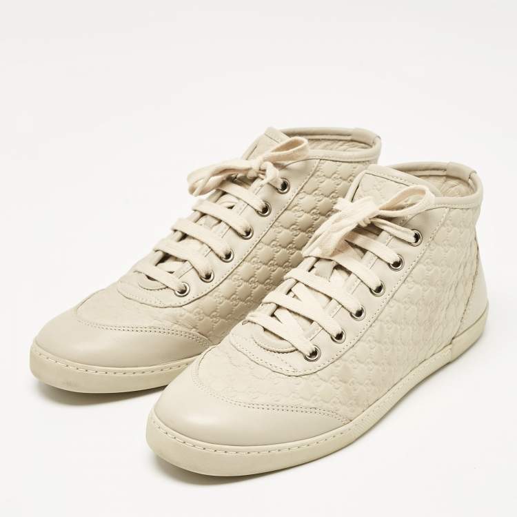 Pre Owned Gucci Cream Microguccissima Leather High Top Sneakers Size 37