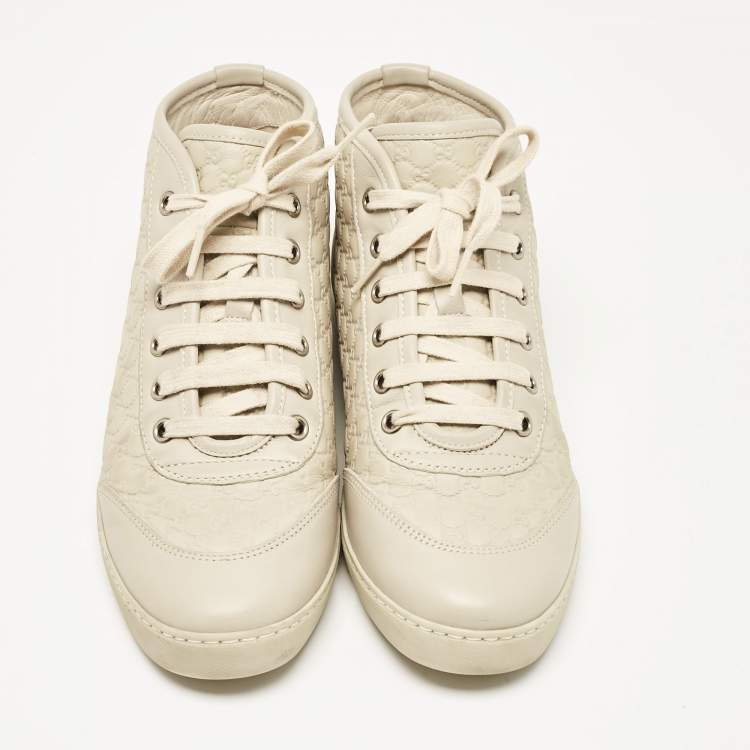 Pre Owned Gucci Cream Microguccissima Leather High Top Sneakers Size 37