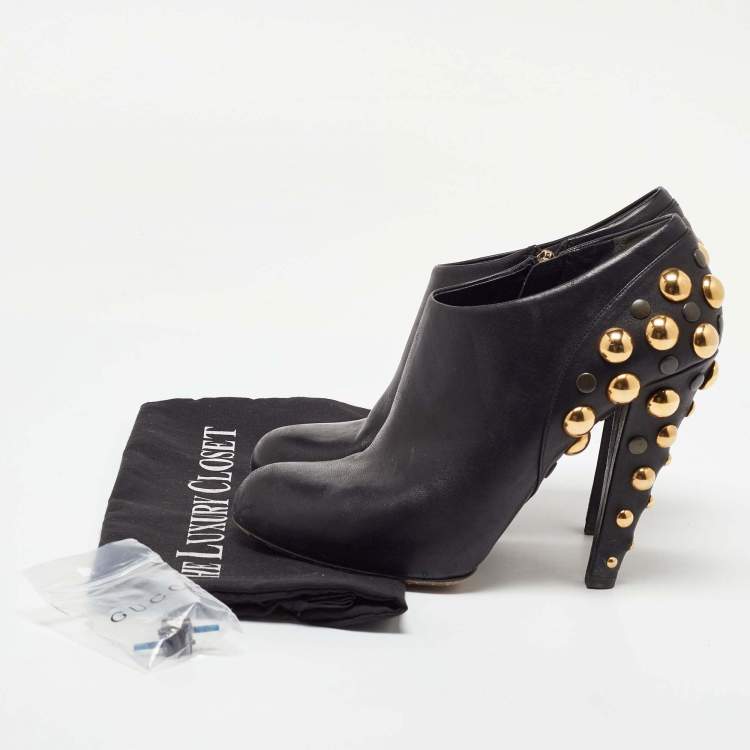 Pre Owned Gucci Black Leather Babouska Studded Embellished Ankle Booties Size 39.5