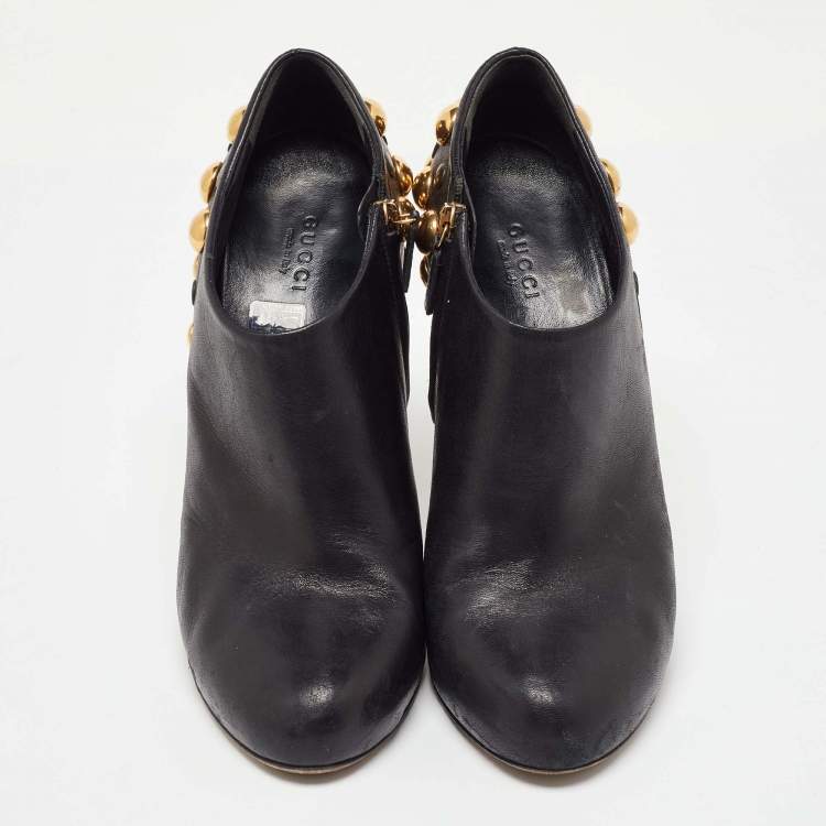 Pre Owned Gucci Black Leather Babouska Studded Embellished Ankle Booties Size 39.5