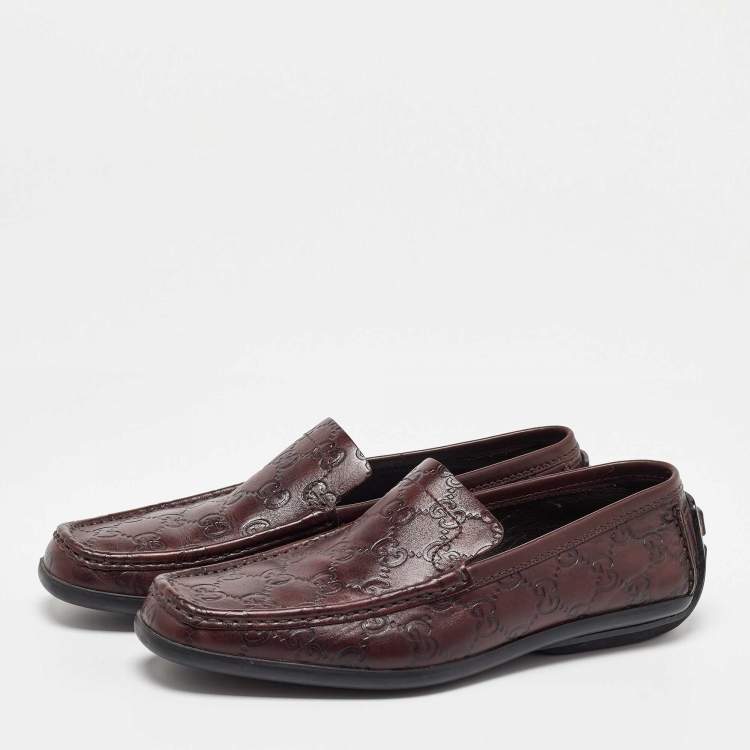 Pre Owned Gucci Dark Brown Leather Guccissima Slip on Loafers Size 38