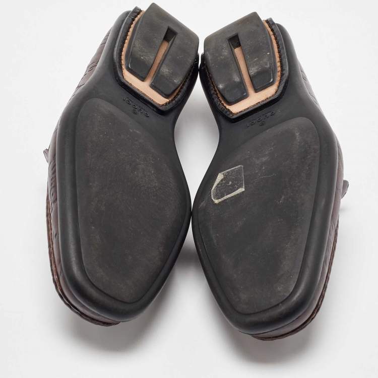 Pre Owned Gucci Dark Brown Leather Guccissima Slip on Loafers Size 38