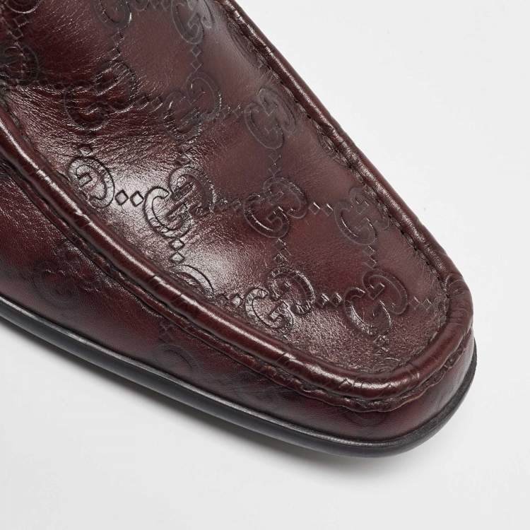Pre Owned Gucci Dark Brown Leather Guccissima Slip on Loafers Size 38