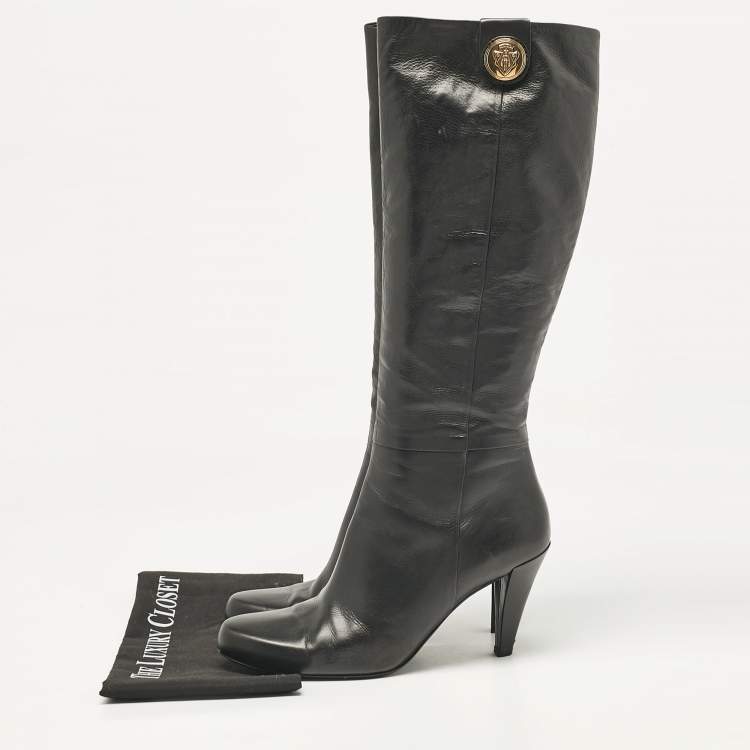 Pre Owned Gucci Black Leather Hysteria Knee Length Boots Size 41