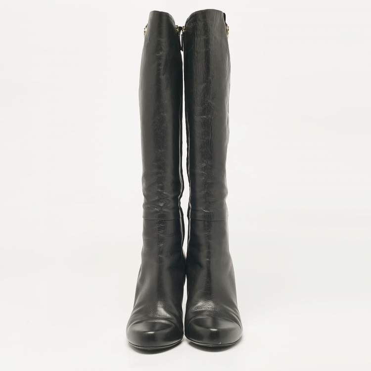 Pre Owned Gucci Black Leather Hysteria Knee Length Boots Size 41