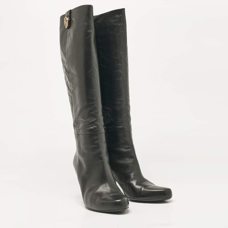 Pre Owned Gucci Black Leather Hysteria Knee Length Boots Size 41