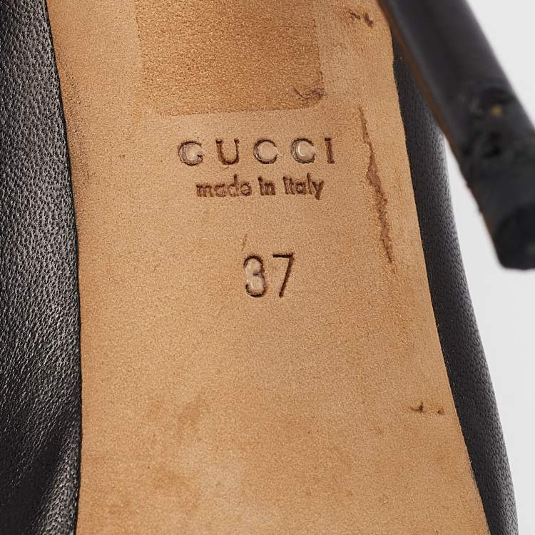 Pre Owned Gucci Black Leather Platform Peep Toe Pumps Size 37