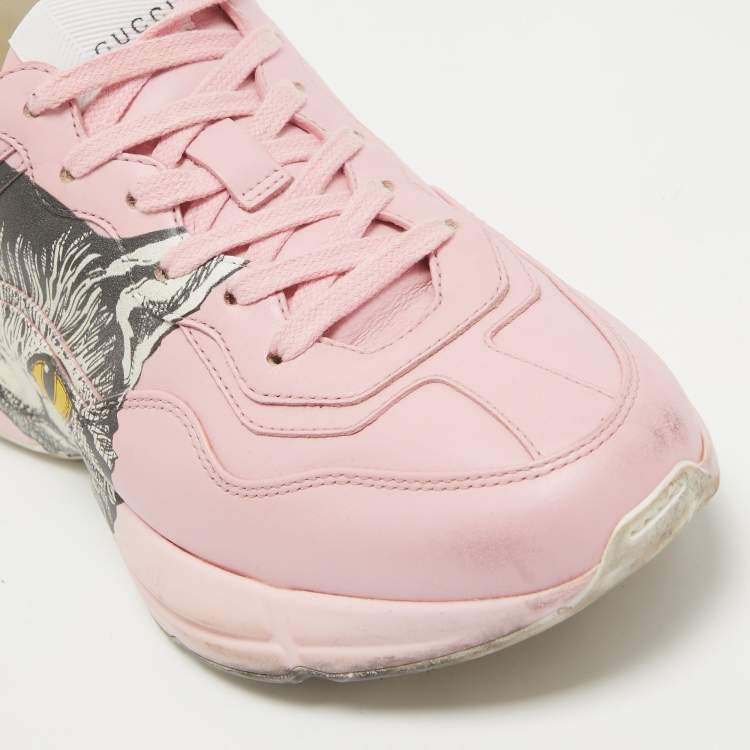 Pre Owned Gucci Pink Leather Mystic Cat Rhyton Sneakers Size 38