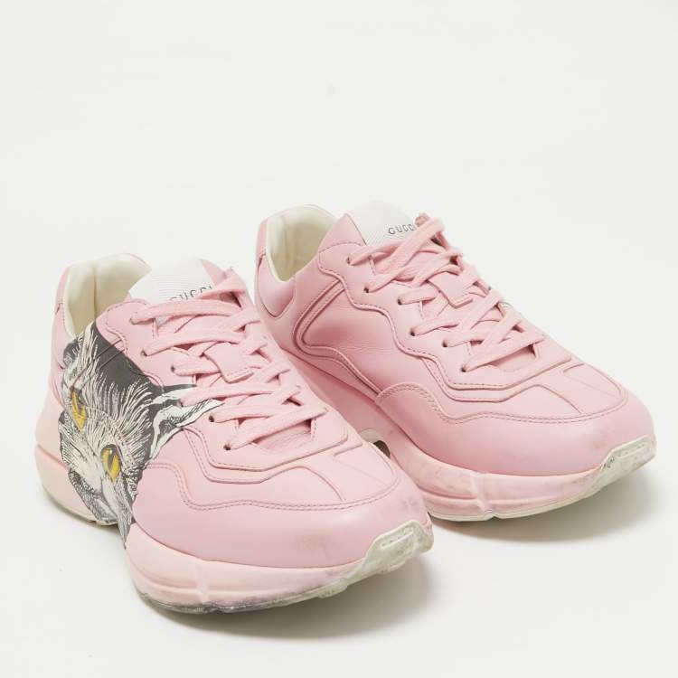 Pre Owned Gucci Pink Leather Mystic Cat Rhyton Sneakers Size 38