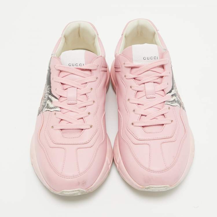 Pre Owned Gucci Pink Leather Mystic Cat Rhyton Sneakers Size 38