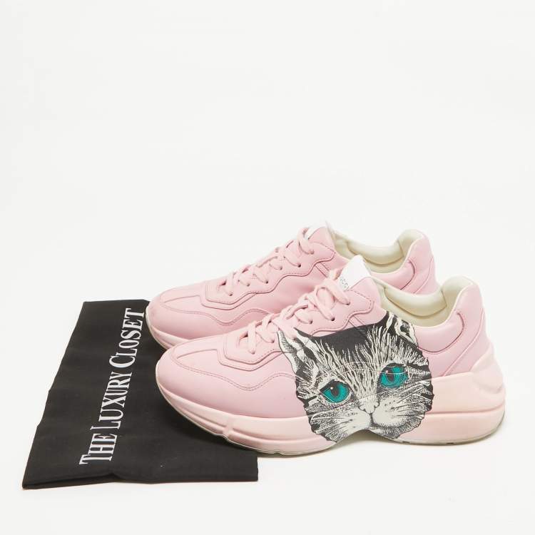 Pre Owned Gucci Pink Leather Mystic Cat Rhyton Sneakers Size 38