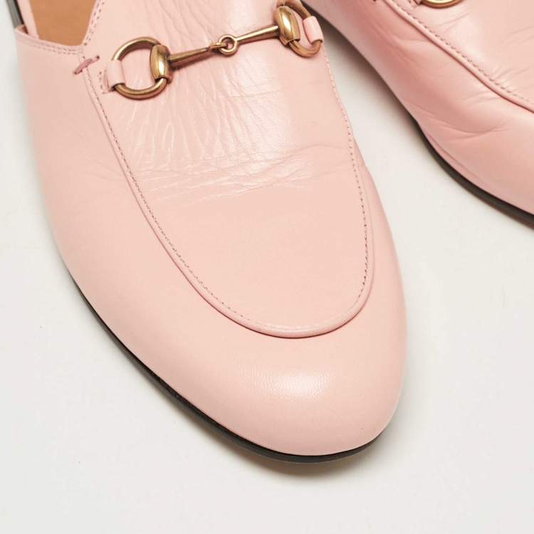 Pre Owned Gucci Pink Leather Princetown Horsebit Flat Mules Size 39