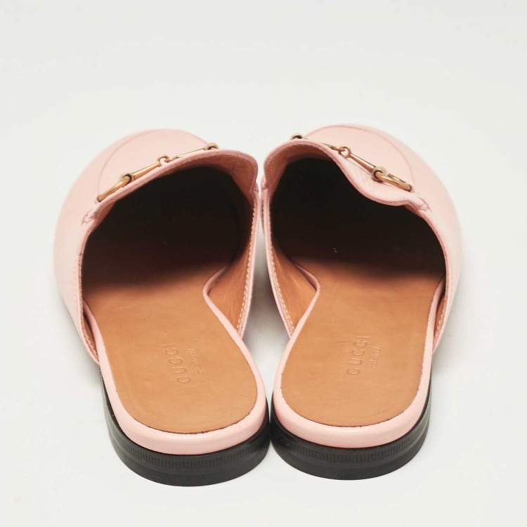 Pre Owned Gucci Pink Leather Princetown Horsebit Flat Mules Size 39