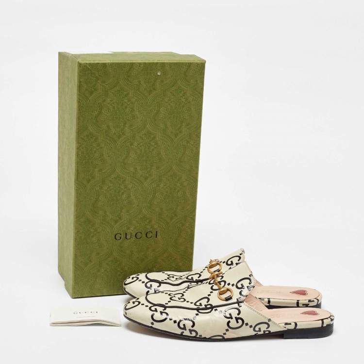 Pre Owned Gucci Cream/Black Leather Ghost Princetown Flat Mules Size 39