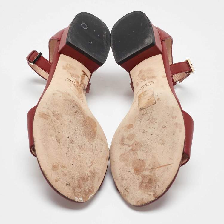 Pre Owned Gucci Red Leather Horsebit Ankle Strap Sandals Size 39
