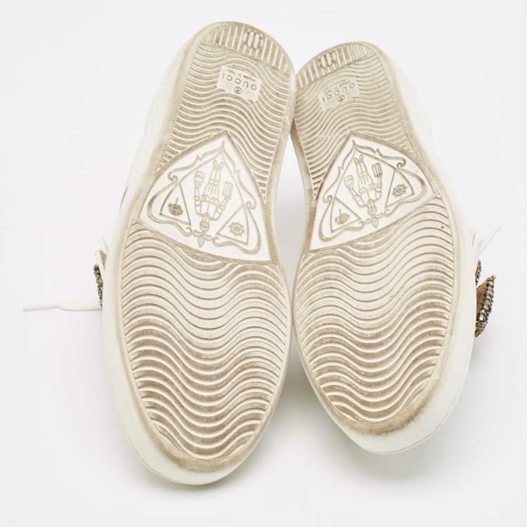 Pre Owned Gucci White Leather Ace  Bow Patch Sneakers Size 38.5