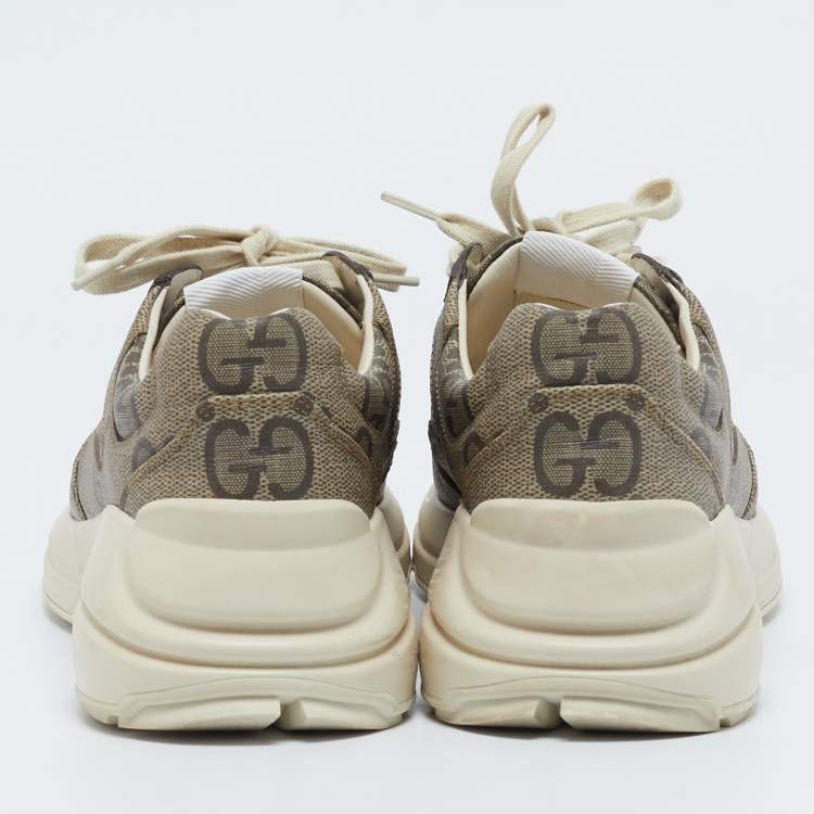 Pre Owned Gucci Beige Canvas Rhyton Lace Up Sneakers Size 38