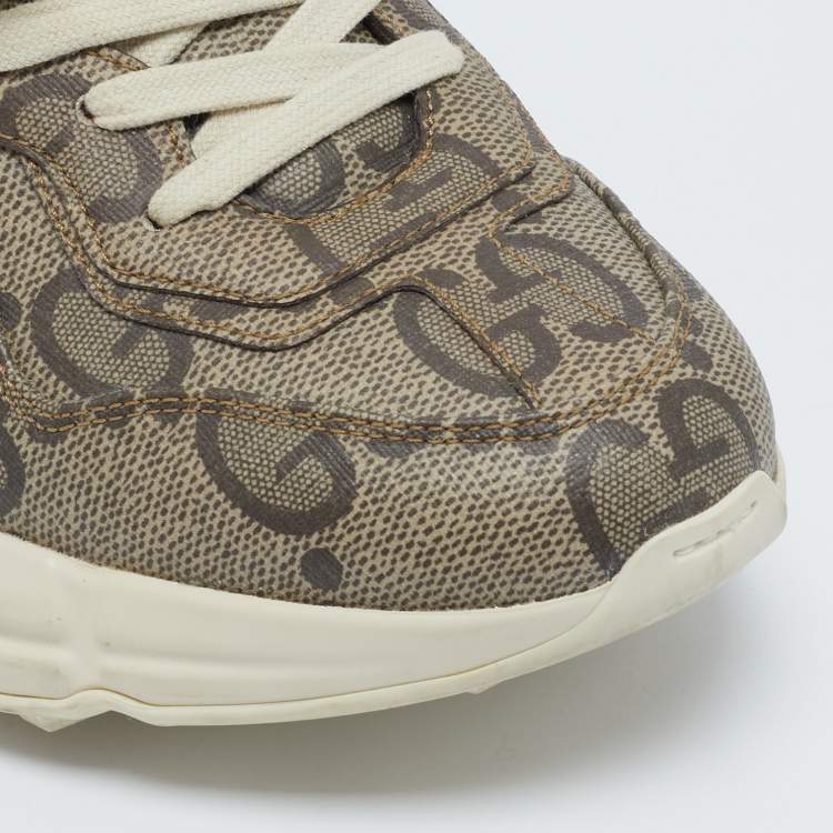 Pre Owned Gucci Beige Canvas Rhyton Lace Up Sneakers Size 38