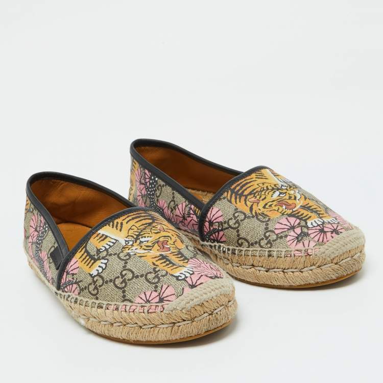 Pre Owned Gucci Multicolor Bengal Tiger Print GG Supreme Canvas Pilar Espadrille Flats Size 36