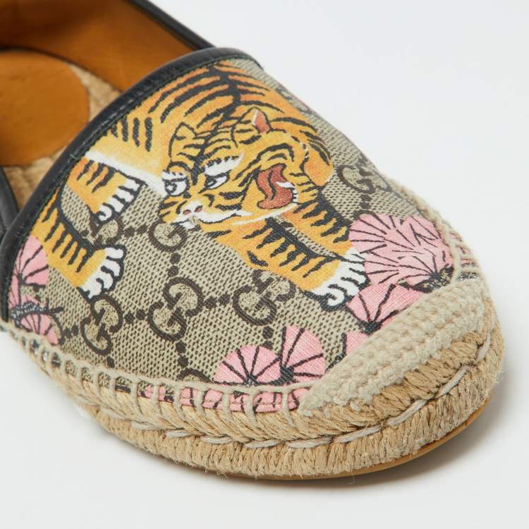 Pre Owned Gucci Multicolor Bengal Tiger Print GG Supreme Canvas Pilar Espadrille Flats Size 36