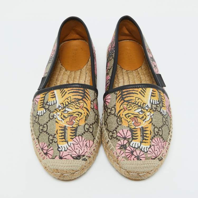 Pre Owned Gucci Multicolor Bengal Tiger Print GG Supreme Canvas Pilar Espadrille Flats Size 36
