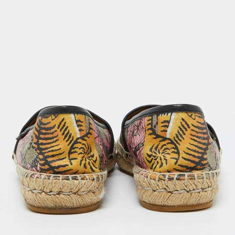 Pre Owned Gucci Multicolor Bengal Tiger Print GG Supreme Canvas Pilar Espadrille Flats Size 36