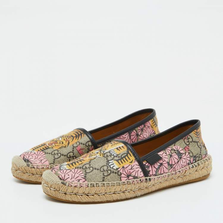 Pre Owned Gucci Multicolor Bengal Tiger Print GG Supreme Canvas Pilar Espadrille Flats Size 36