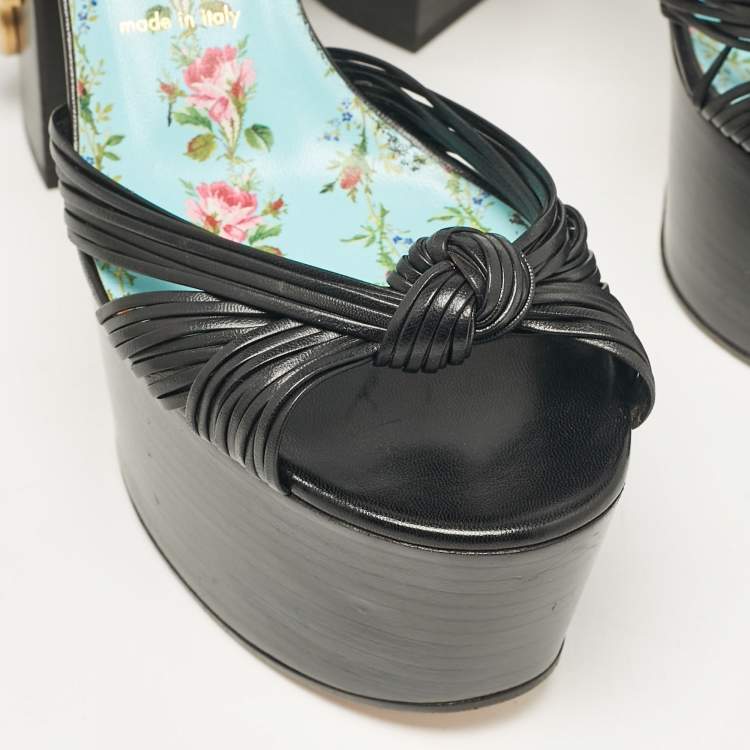 Pre Owned Gucci Black Leather Pearl & Stud Embellished Platform Sandals Size 39