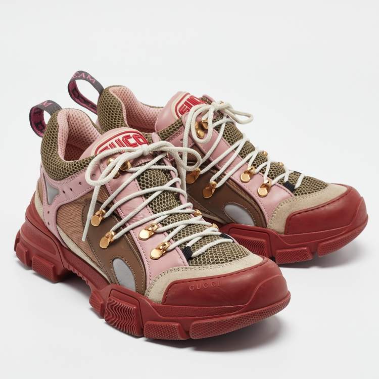 مملوكة مسبقًا Gucci Multicolor Mesh and Suede Flashtrek Lace Up Sneakers Size 41