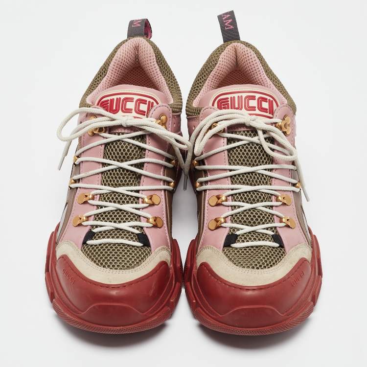 مملوكة مسبقًا Gucci Multicolor Mesh and Suede Flashtrek Lace Up Sneakers Size 41