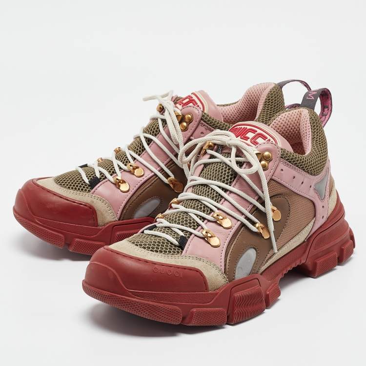 مملوكة مسبقًا Gucci Multicolor Mesh and Suede Flashtrek Lace Up Sneakers Size 41
