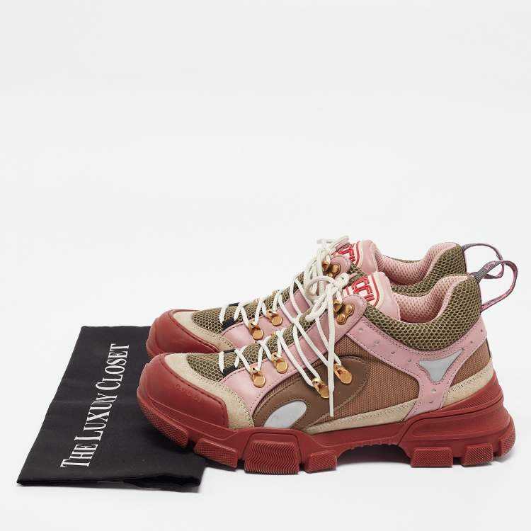 مملوكة مسبقًا Gucci Multicolor Mesh and Suede Flashtrek Lace Up Sneakers Size 41