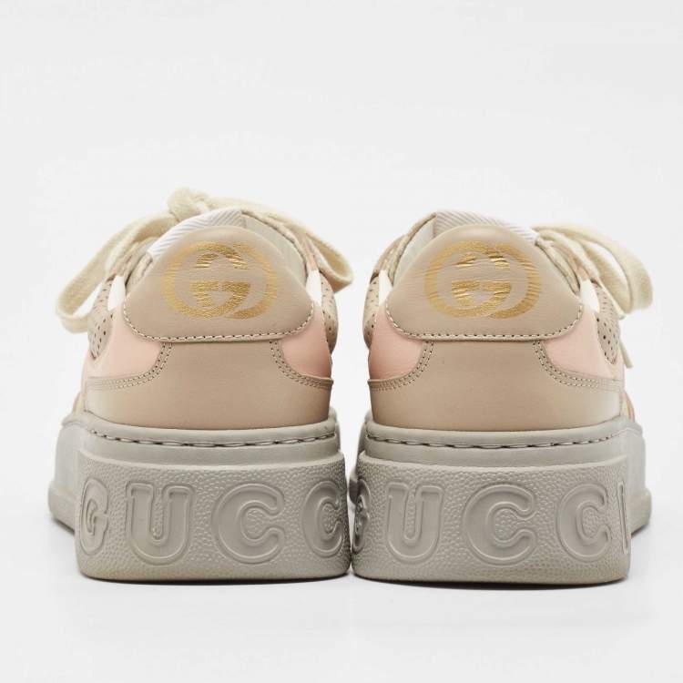 Pre Owned Gucci Multicolor Canvas and Leather GG Lace Up Sneakers Size 38