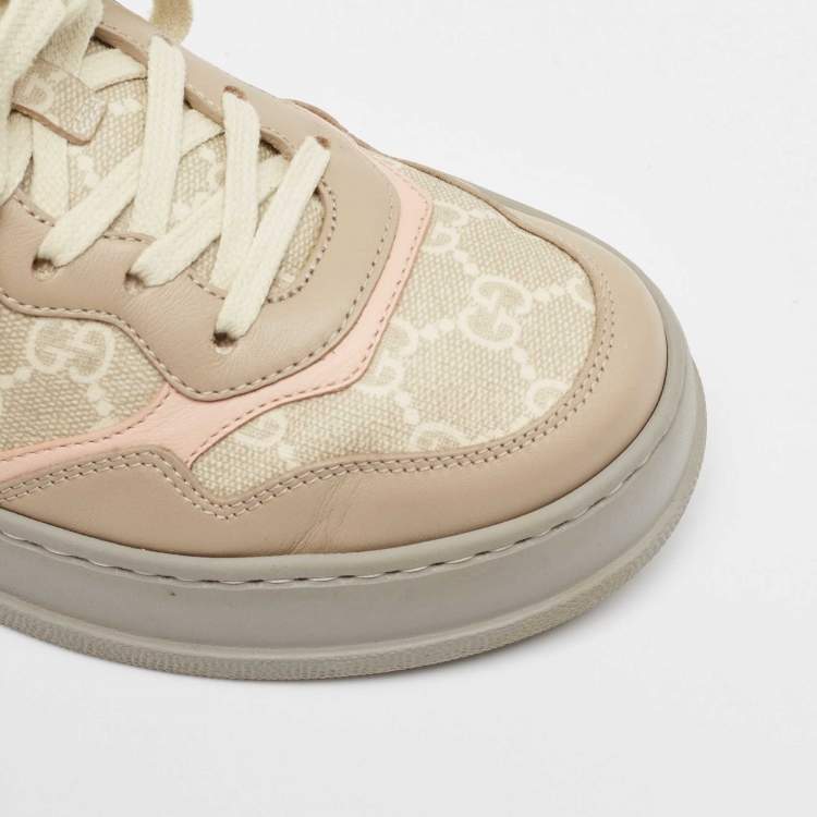 Pre Owned Gucci Multicolor Canvas and Leather GG Lace Up Sneakers Size 38