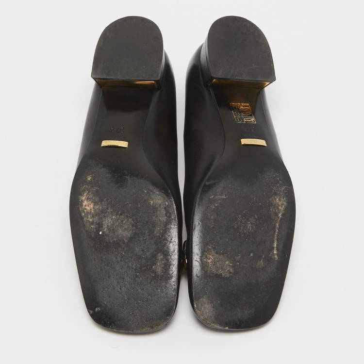 مملوكة مسبقًا Gucci Black Leather Horsebit Ballet Flats Size 37.5