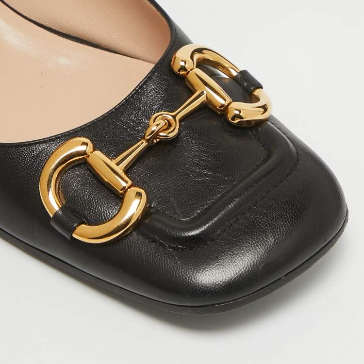 مملوكة مسبقًا Gucci Black Leather Horsebit Ballet Flats Size 37.5
