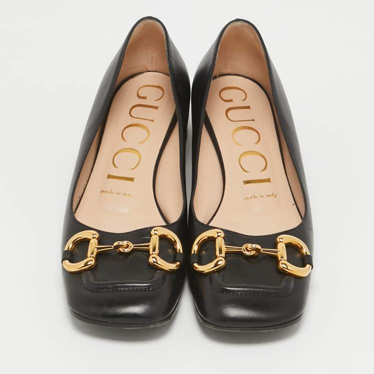 مملوكة مسبقًا Gucci Black Leather Horsebit Ballet Flats Size 37.5
