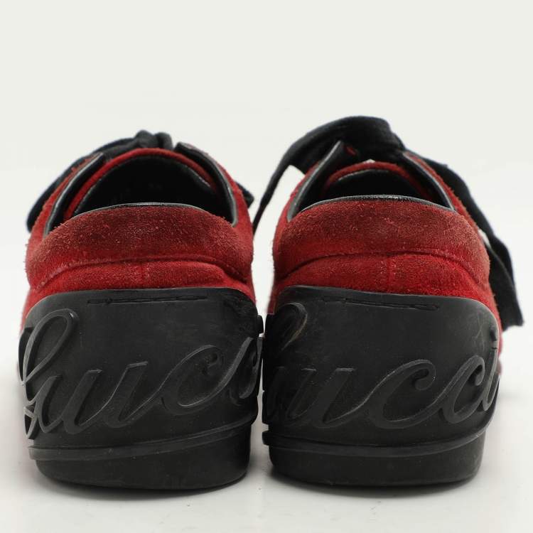 Pre Owned Gucci Red Suede Low Top Sneakers Size 38