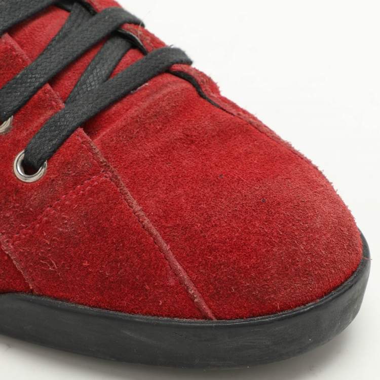 Pre Owned Gucci Red Suede Low Top Sneakers Size 38
