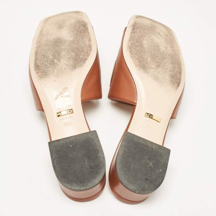 Pre Owned Gucci Brown Leather Zumi Slide Sandals Size 40.5