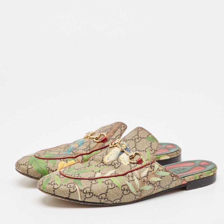 مملوكة مسبقًا Gucci Brown/Beige GG Supreme Canvas Tian Print Princetown Flat Mules Size 41