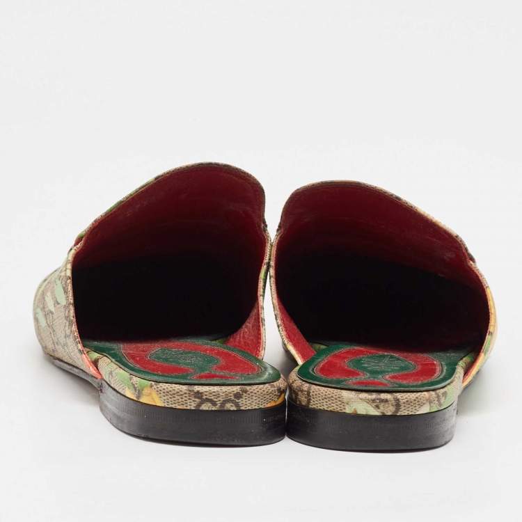 مملوكة مسبقًا Gucci Brown/Beige GG Supreme Canvas Tian Print Princetown Flat Mules Size 41