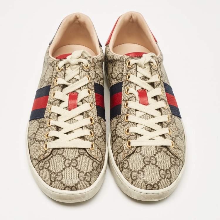 Pre Owned Gucci Beige/Brown GG Supreme Canvas Ace Sneakers Size 36