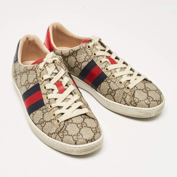 Pre Owned Gucci Beige/Brown GG Supreme Canvas Ace Sneakers Size 36