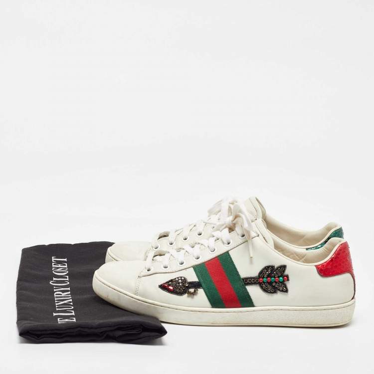 Pre Owned Gucci White Leather Arrow Embellished Ace Low Top Sneakers Size 39
