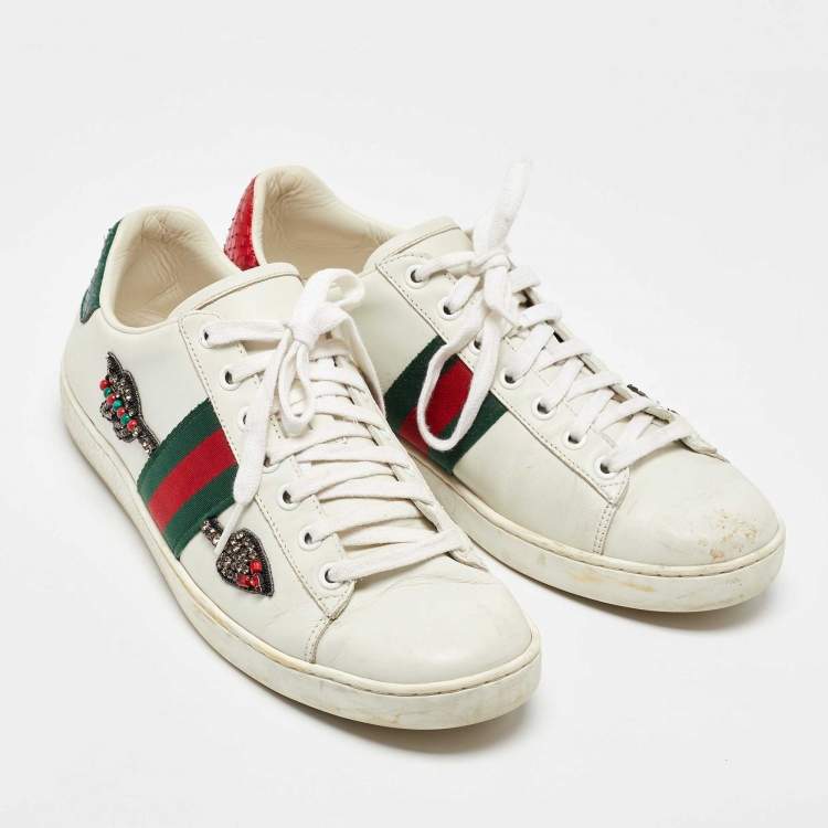 Pre Owned Gucci White Leather Arrow Embellished Ace Low Top Sneakers Size 39