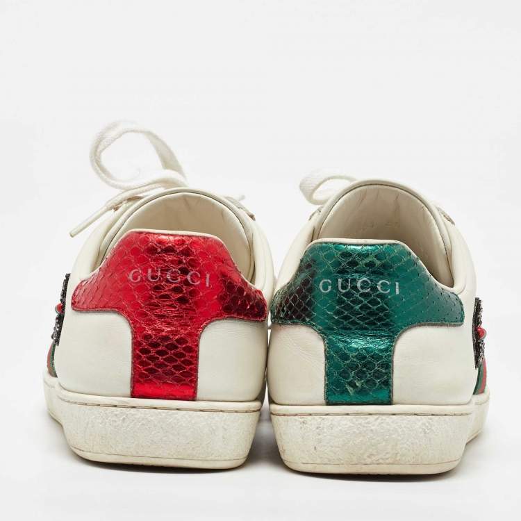 Pre Owned Gucci White Leather Arrow Embellished Ace Low Top Sneakers Size 39